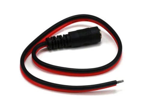 Jack-DCW2015 DC Power Jack. 2.1 x 5.5 x 10mm head. 2 x 20AWG wire in 120mm length