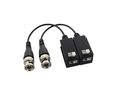 NT-BL4101 1-ch HD passive video balun, transmitter at camera side, receiver at DVR side, push-pin terminal with pigtail, zinc alloy BNC connector